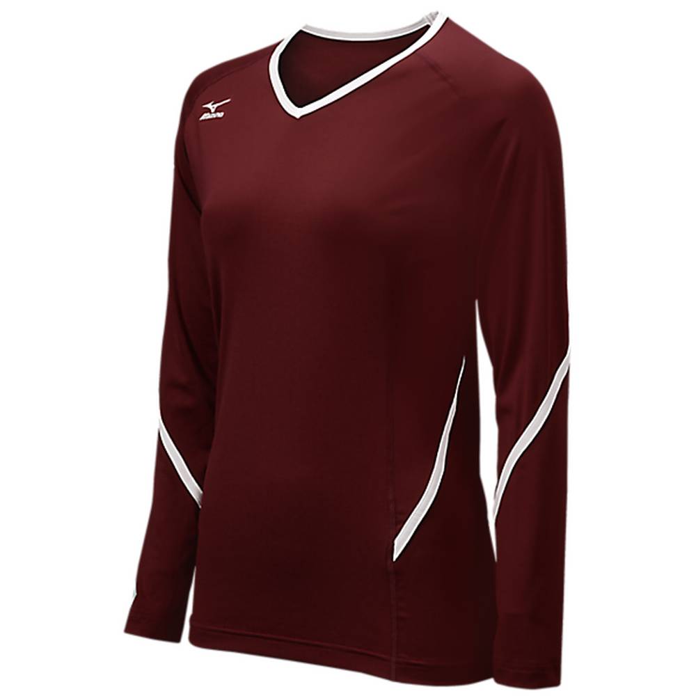 Mizuno Techno Generation Long Sleeve - Bayan Forma - Bordo/Beyaz Türkiye (OCZRBQ-758)